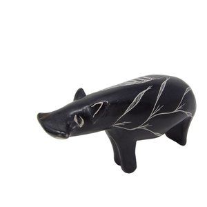 Vintage Small Hand-Carved Soapstone Hippopotamus Figurine 5 1/2" L x 1 3/4 " W x